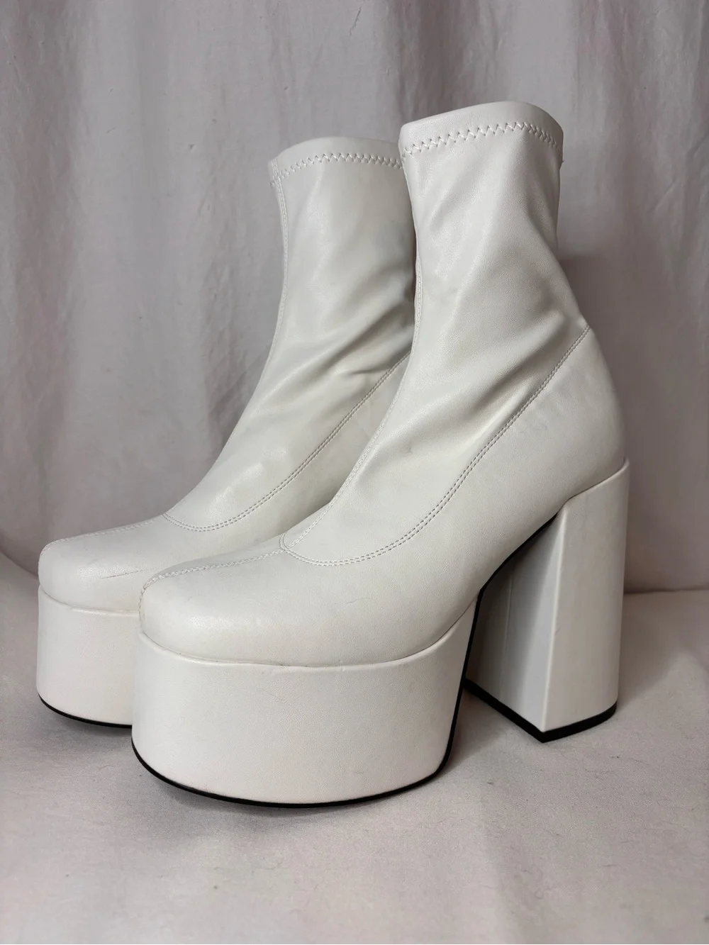 White Platform Sock Boot Heels - Women's Fashion Boots